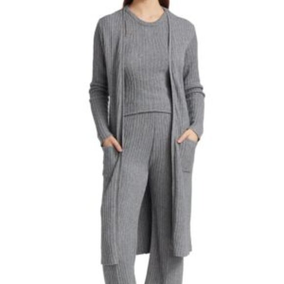 Naadam Grey Ribbed Duster Cardigan AND Matching Tank Set Size XS and S - Picture 1 of 16